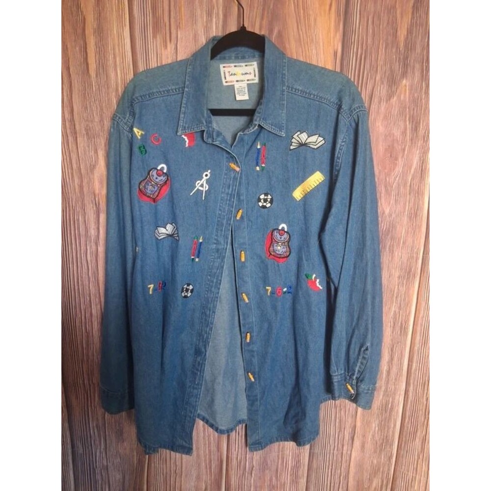 Vintage denim teacher long sleeve button down size XL Quirky